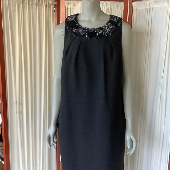 Talbots Black Sleeveless Dress Wool Blend With Beaded Neckline Size 18W - Picture 2 of 8